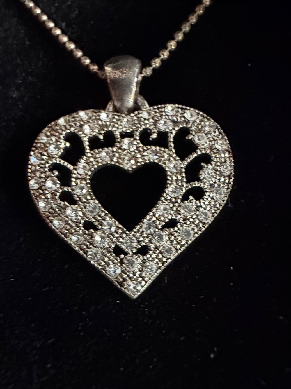 Sparkling Silver Heart Pendant Necklace with Pavé Detail